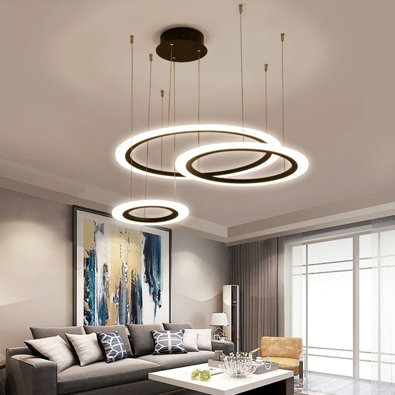 Fantasia moderna acrilico cerchio luci anello lampadari apparecchio rotondo appeso luce circolare lampada a sospensione a led per ristorante